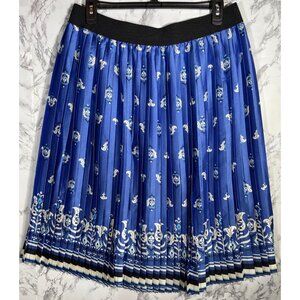 Lane Bryant Womens Pleated Midi Skirt Size 16 Blue & White Floral Print Elastic